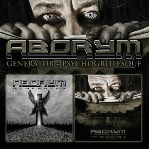 Aborym album cover: intense face, distorted imagery, and two smaller album inserts.