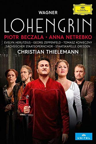DVD cover for Wagner’s Lohengrin featuring opera singers Anna Netrebko and Piotr Beczala.