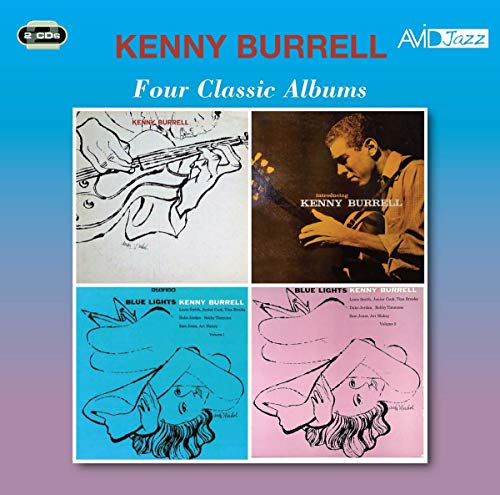 Jazz guitarist Kenny Burrell on album cover with musical instruments and classic design elements.
