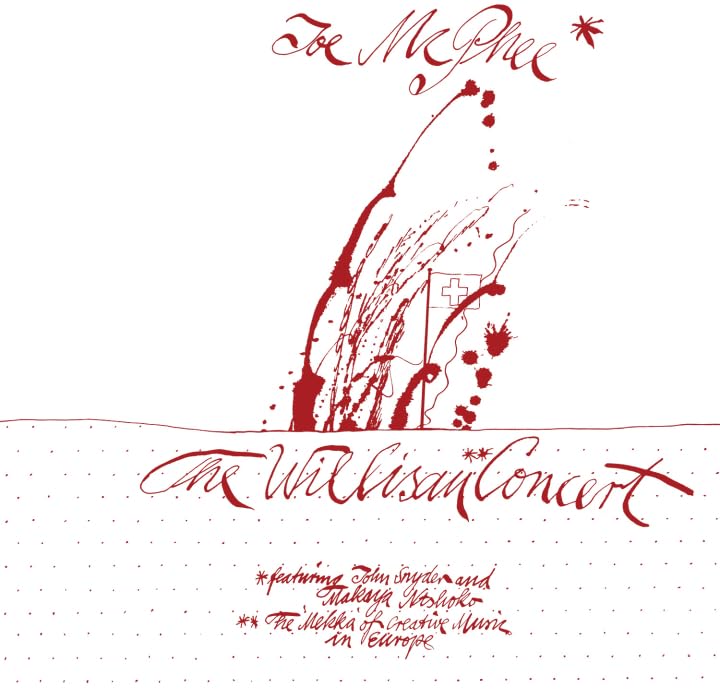 Red abstract design on white vinyl record cover, “The Willisau Concert.”
