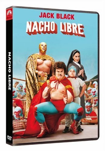 Nacho Libre" DVD cover featuring Jack Black as a luchador with other characters.