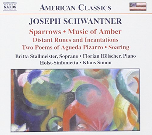 CD cover for Joseph Schwantner’s “Sparrows • Music of Amber” with abstract painting.