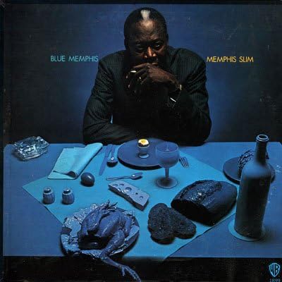 Album cover for "Blue Memphis" by Memphis Slim, featuring a portrait and still life.