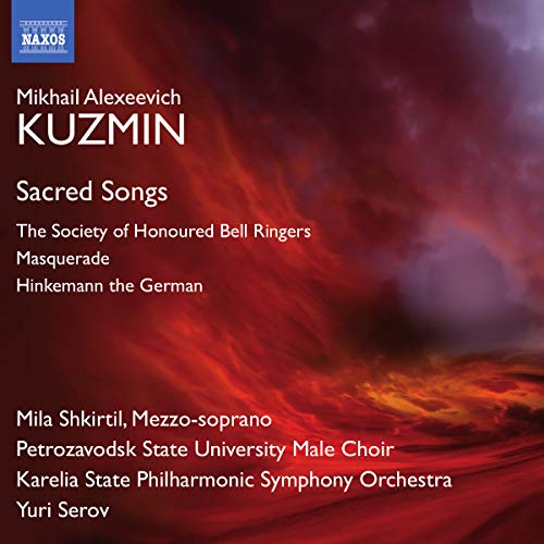 CD cover for "Sacred Songs" featuring red and purple abstract imagery.