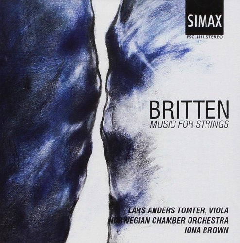 CD cover with abstract blue brushstrokes and text: "Britten, Music for Strings".