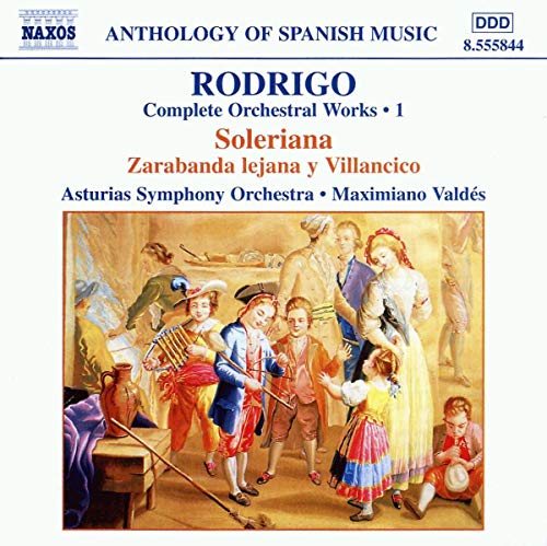 CD cover for Rodrigo’s orchestral works featuring a painted scene of musicians.