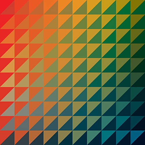 Geometric pattern of colorful triangles transitioning from red to green.