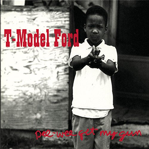 Black and white CD cover featuring a young boy holding toy guns.