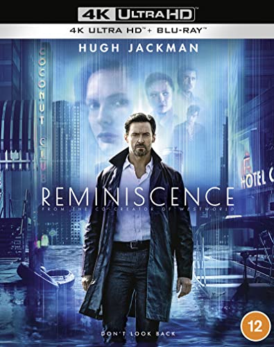 “Reminiscence” Blu-ray cover featuring Hugh Jackman in a futuristic city.