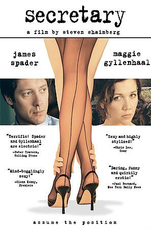 Secretary" DVD cover with actors James Spader and Maggie Gyllenhaal, legs in stockings.