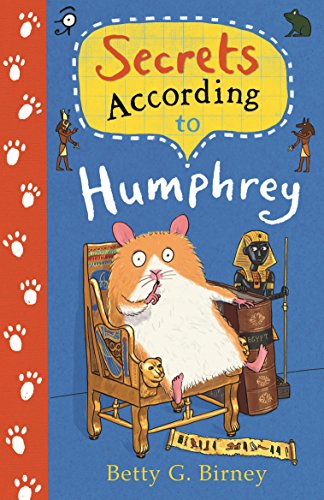 Book cover featuring a fluffy hamster sitting in a chair with Egyptian artifacts.