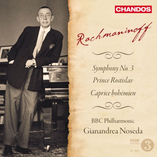 CD cover for Rachmaninoff’s Symphony No. 3 with a portrait of the composer.