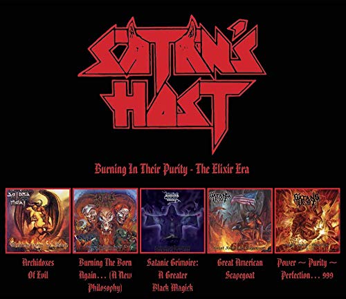 Red "Satans Host" logo over black background with album artwork below.