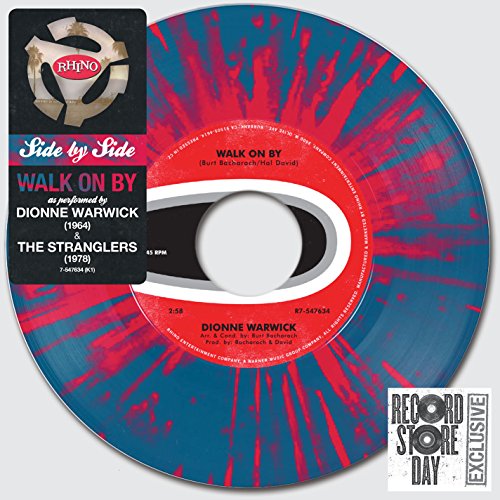 Blue and red swirled vinyl record for Dionne Warwick & The Stranglers’ “Walk On By”.