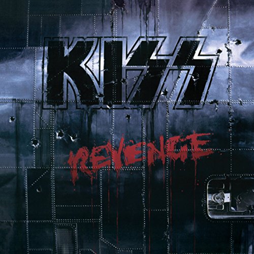 Kiss “Revenge” album cover: metallic background with band name and red text.