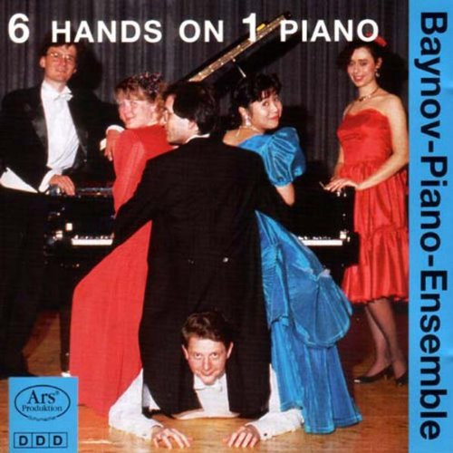 CD cover featuring six musicians around a grand piano.