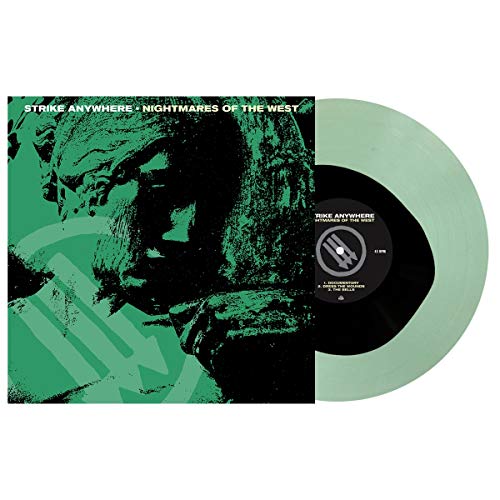 Vinyl record of Strike Anywhere's "Nightmares of the West" with green tint.