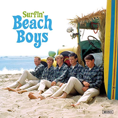 The Beach Boys' "Surfin'" album cover with band members on a beach.