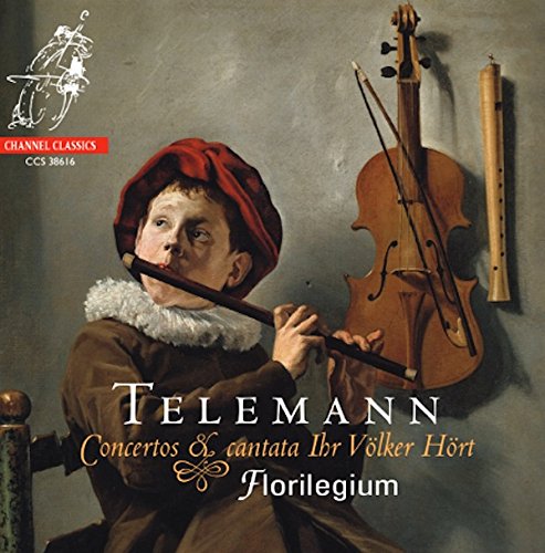 CD cover: boy with recorder, violin, and flute; Telemann music.