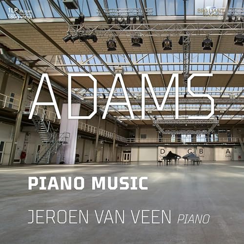 Album cover for “Adams: Piano Music” by Jeroen Van Veen, industrial space.