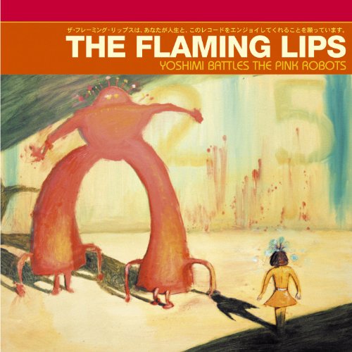 CD cover: red robot towering over a girl in a yellow dress.