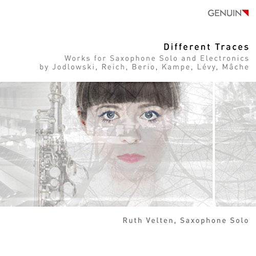 CD cover for Ruth Velten’s “Different Traces” featuring a portrait and saxophone.