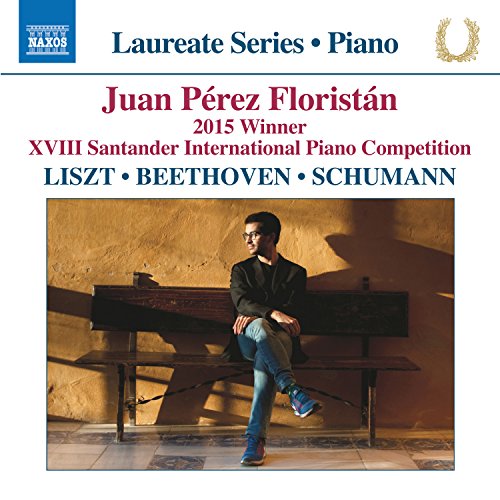 CD cover featuring pianist Juan Pérez Floristán sitting by a piano.