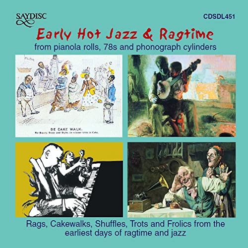CD cover for “Early Hot Jazz & Ragtime” featuring vintage illustrations and musicians.