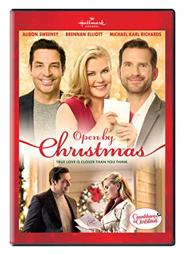 Open by Christmas" DVD cover featuring three smiling actors and winter scenes.