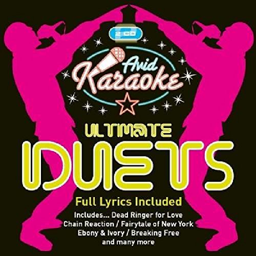 CD cover for "Ultimate Karaoke Duets" featuring silhouettes and microphones.