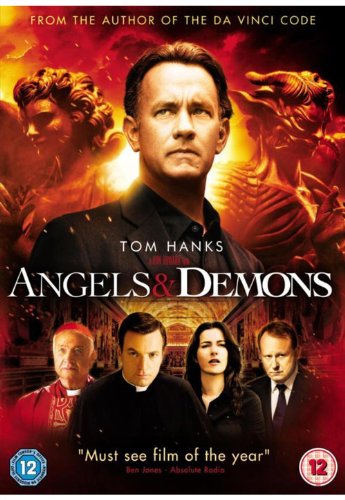 DVD cover for "Angels & Demons" featuring Tom Hanks and other actors.
