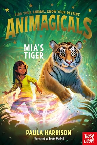 Book cover: girl with a tiger emerging from magical light.