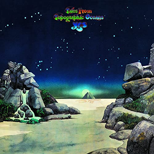 Yes album cover: landscape with mountains, waterfall, and a pyramid.