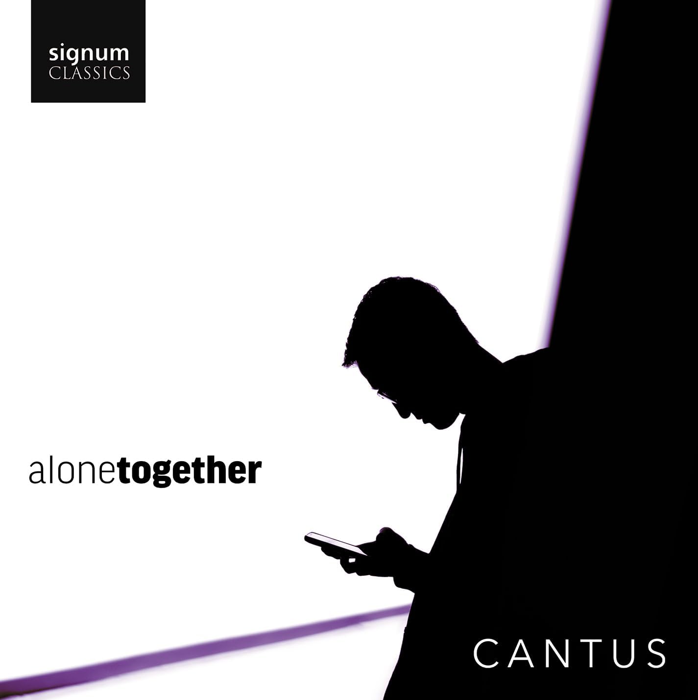 CD cover: Silhouette of a person with a smartphone, text “alonetogether”.