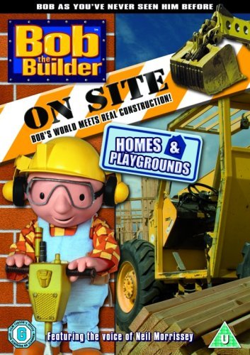 Bob the Builder DVD cover featuring Bob, construction vehicles, and a brick wall.