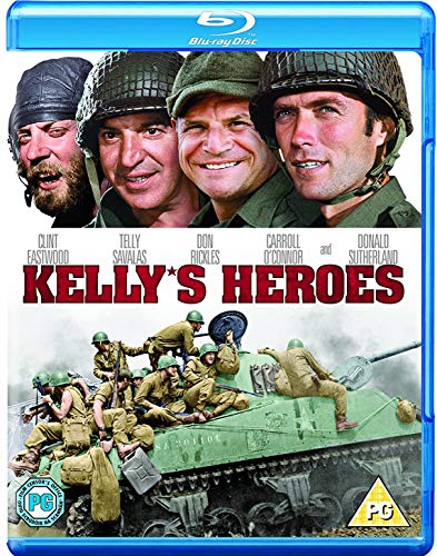 Kelly's Heroes" Blu-ray cover featuring soldiers and a tank.