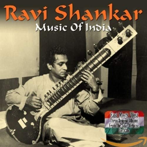 Man playing a stringed instrument, likely a sitar, with a serious expression.