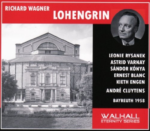 CD cover for Wagner’s Lohengrin featuring the Bayreuth Festspielhaus and a portrait.