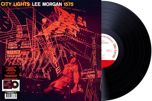 Lee Morgan’s “City Lights” vinyl record with red and black cover art.