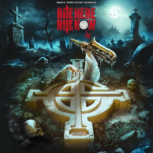 Ghost’s “Rite Here Rite Now” vinyl album cover with a graveyard scene.