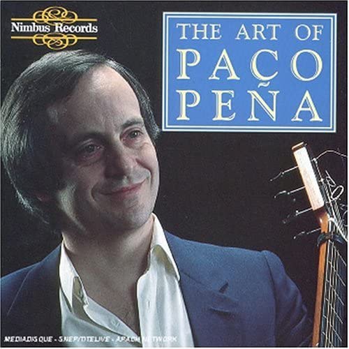 Paco Peña portrait on CD cover, holding a flamenco guitar.