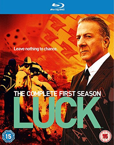 Blu-ray cover for "Luck" season one, featuring a horse race and portrait.