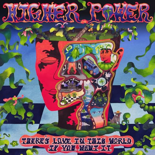 Psychedelic album cover featuring a red face with a landscape inside.