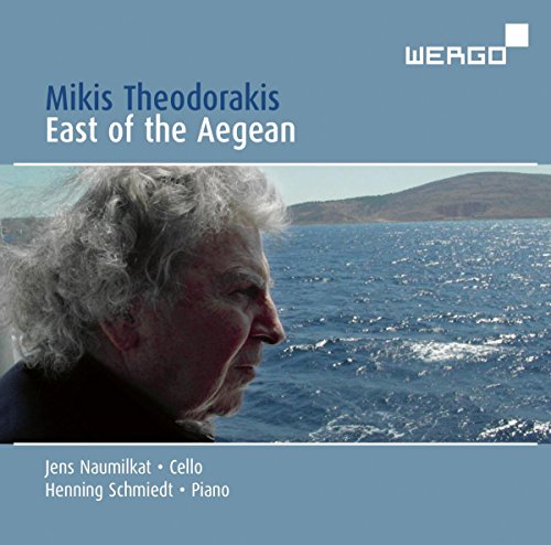 CD cover featuring Mikis Theodorakis’ portrait and Aegean Sea landscape.