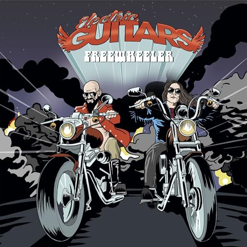 CD cover: two motorcyclists with long hair and beards ride into smoke.