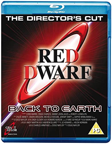 Red Dwarf Back to Earth Blu-ray cover with red swoosh logo on black background.