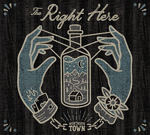CD cover: hands holding a bottle containing a moonlit landscape.