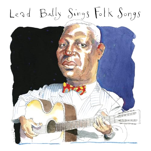 Watercolor portrait of Lead Belly with a guitar, CD cover art.