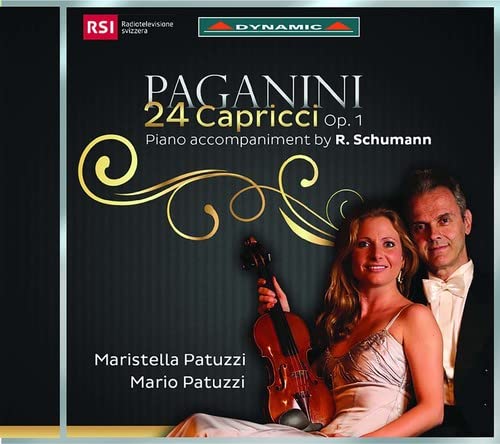 CD cover featuring violinists Maristella and Mario Patuzzi with a violin.