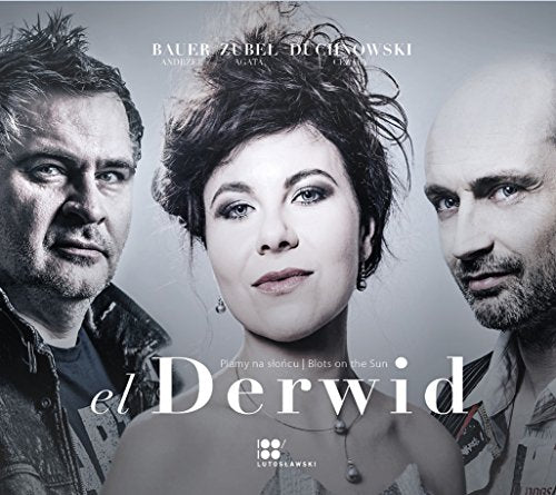 Black and white portrait of three musicians with the text el Derwid below them.